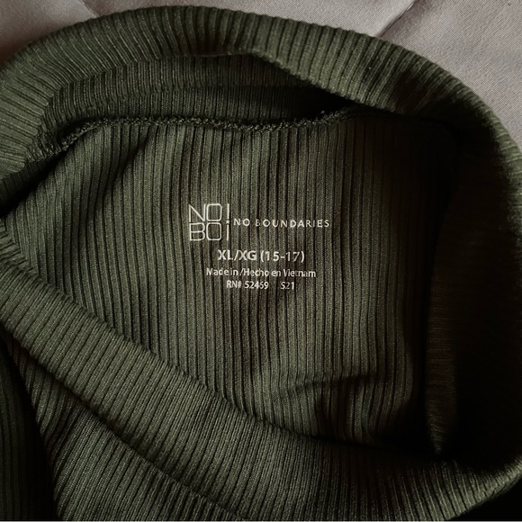 No Boundaries Green Ribbed Mock Neck Fitted Long Sleeve Top - Picture 4 of 11